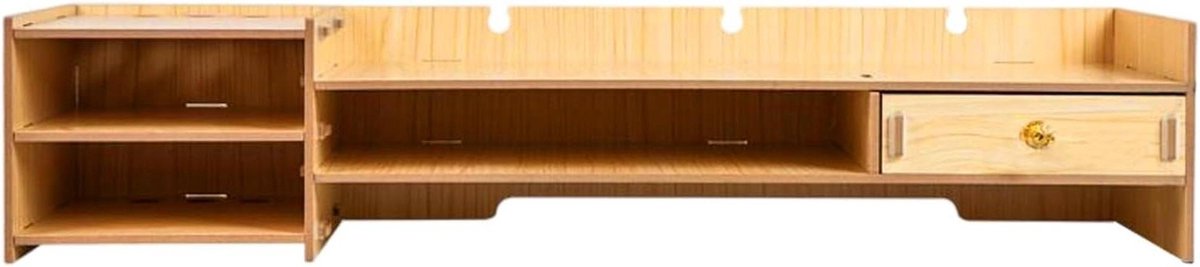 Monitor Verhoger - Bureau Organizer - Bureau Opruimen - Drielaags Ontwerp - 63.5 cm - Houtkleur