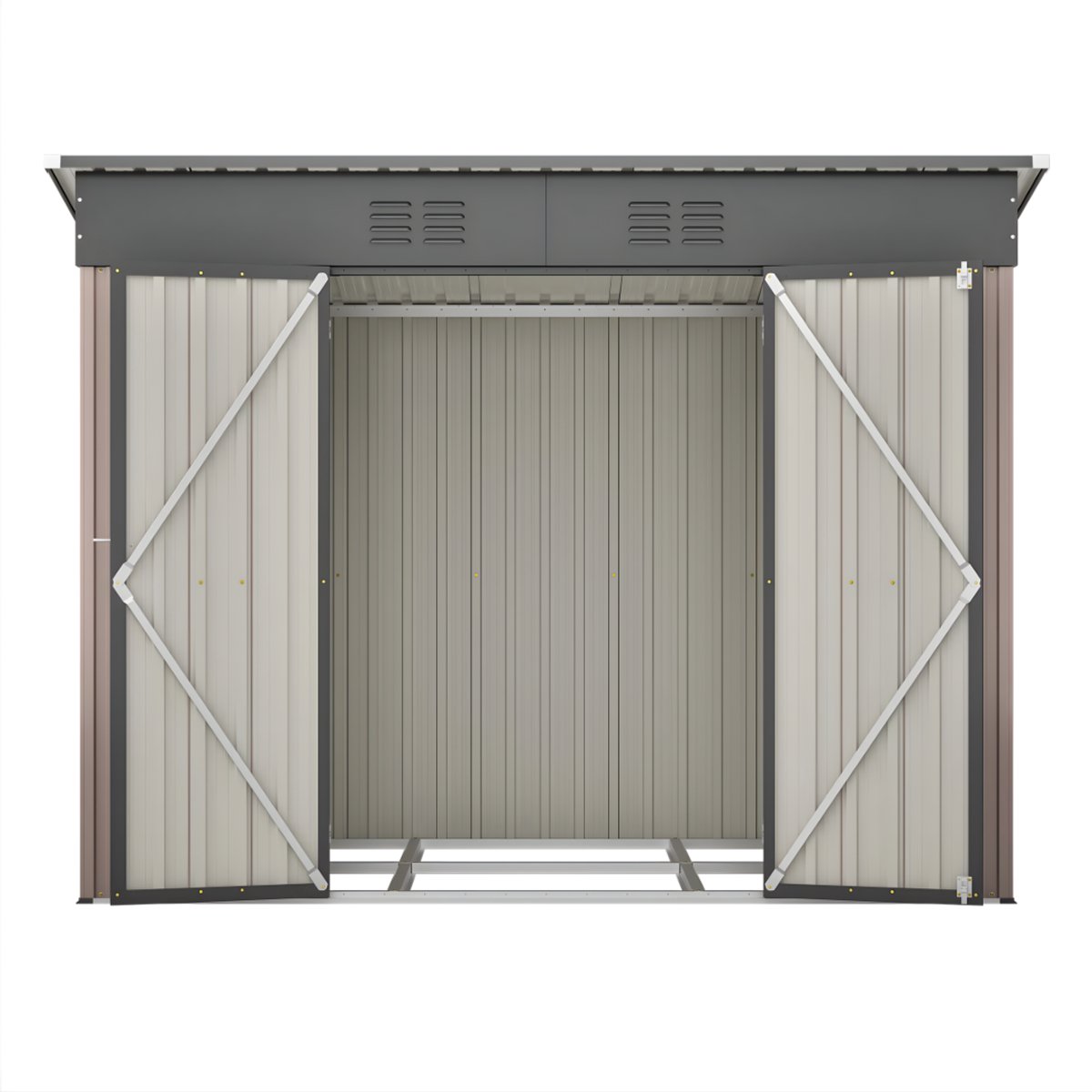 Metalen tuinschuur – Voor tuin – Inclusief metalen fundering (zonder vloer), weerbestendig – Bruin, Afmetingen 244×122 cm