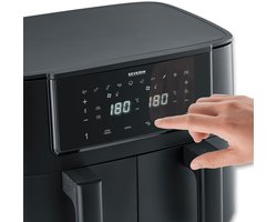 Severin FR 2463 Black Line Dual - Dubbele airfryer - Hetelucht friteuse - Touchscreen - 2x 4 liter - 11 Automatische programma's - Sync cook & finish – Zwart