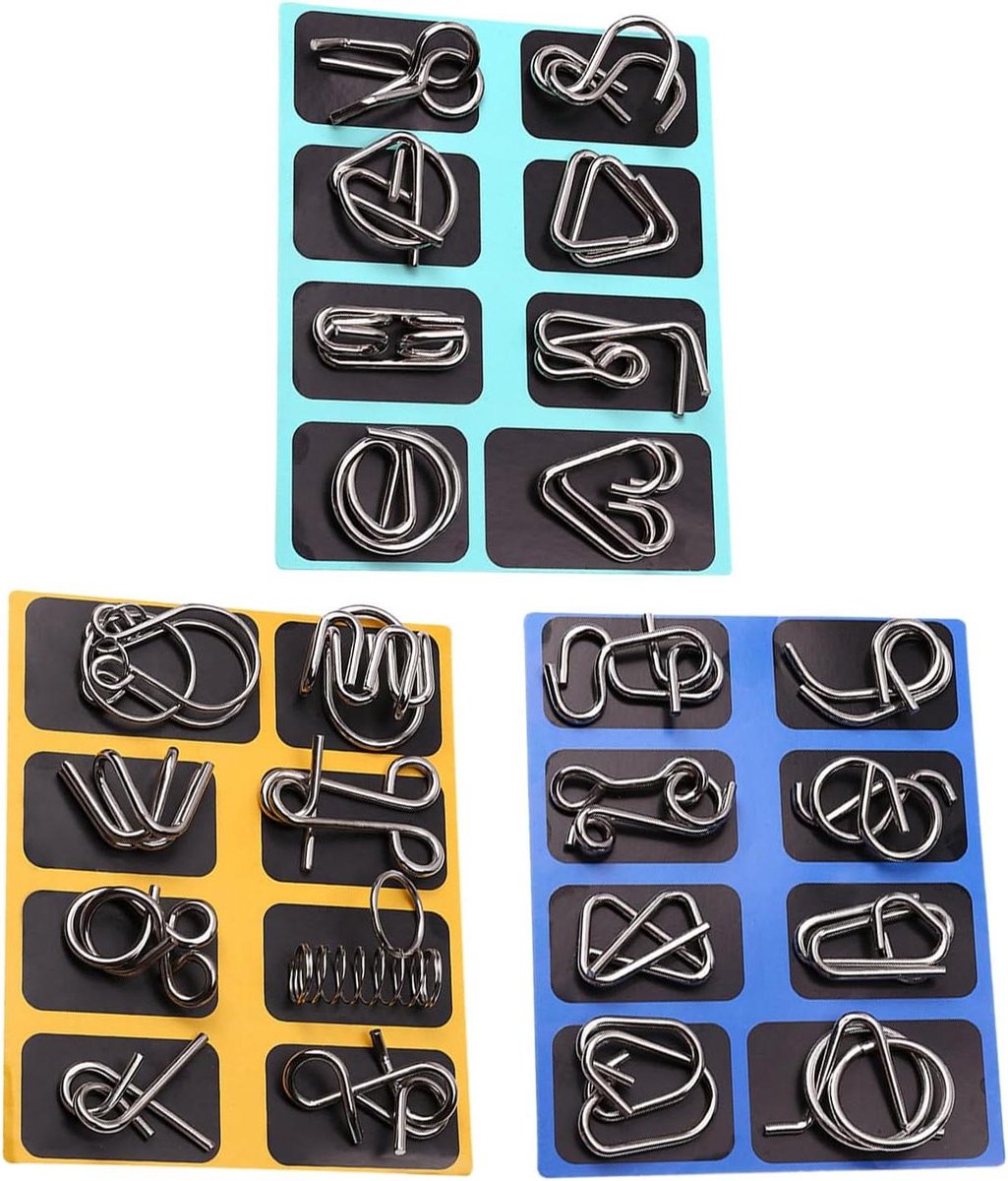 Metaal Puzzels - Hersenkrakers Speelgoed - Logisch Denken - Bramenvrije Randen - 21 x 17 x 3.3 cm - Zilverkleurig