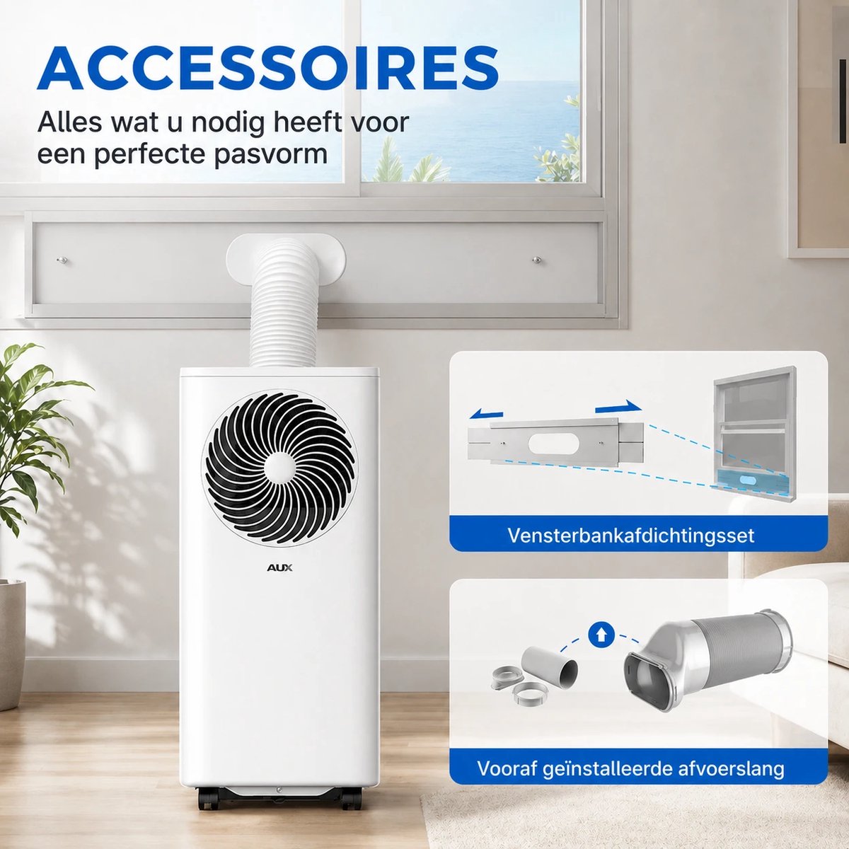 AUX 3-in-1 mobiele airconditioner 7000 BTU (Tot 30m2) , energieklasse A, wifi & afstandsbediening, 4 standen, zelfdemping, R290, inclusief raambeugel thumbnail 5