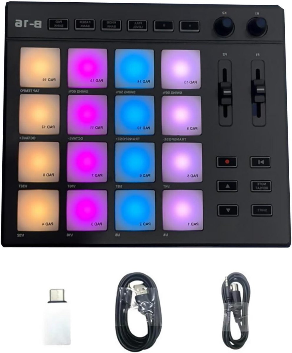 Midi Controller - Beat Machine - Muziek Productie - 16 RGB Beat Pads - 21.5 x 18.5 cm - Zwart