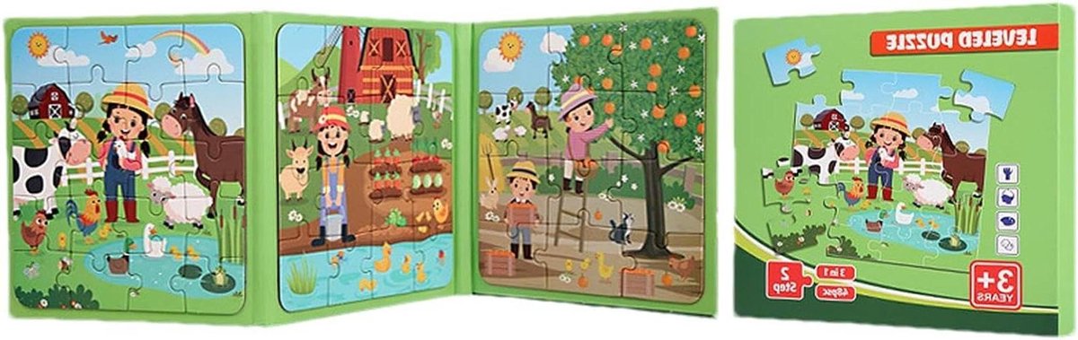 Magnetisch Puzzelboek - Houten Leeractiviteit - Reisspel Denkspeelgoed - Cognitief Entertainment - 183 x 18 cm - Multicolor