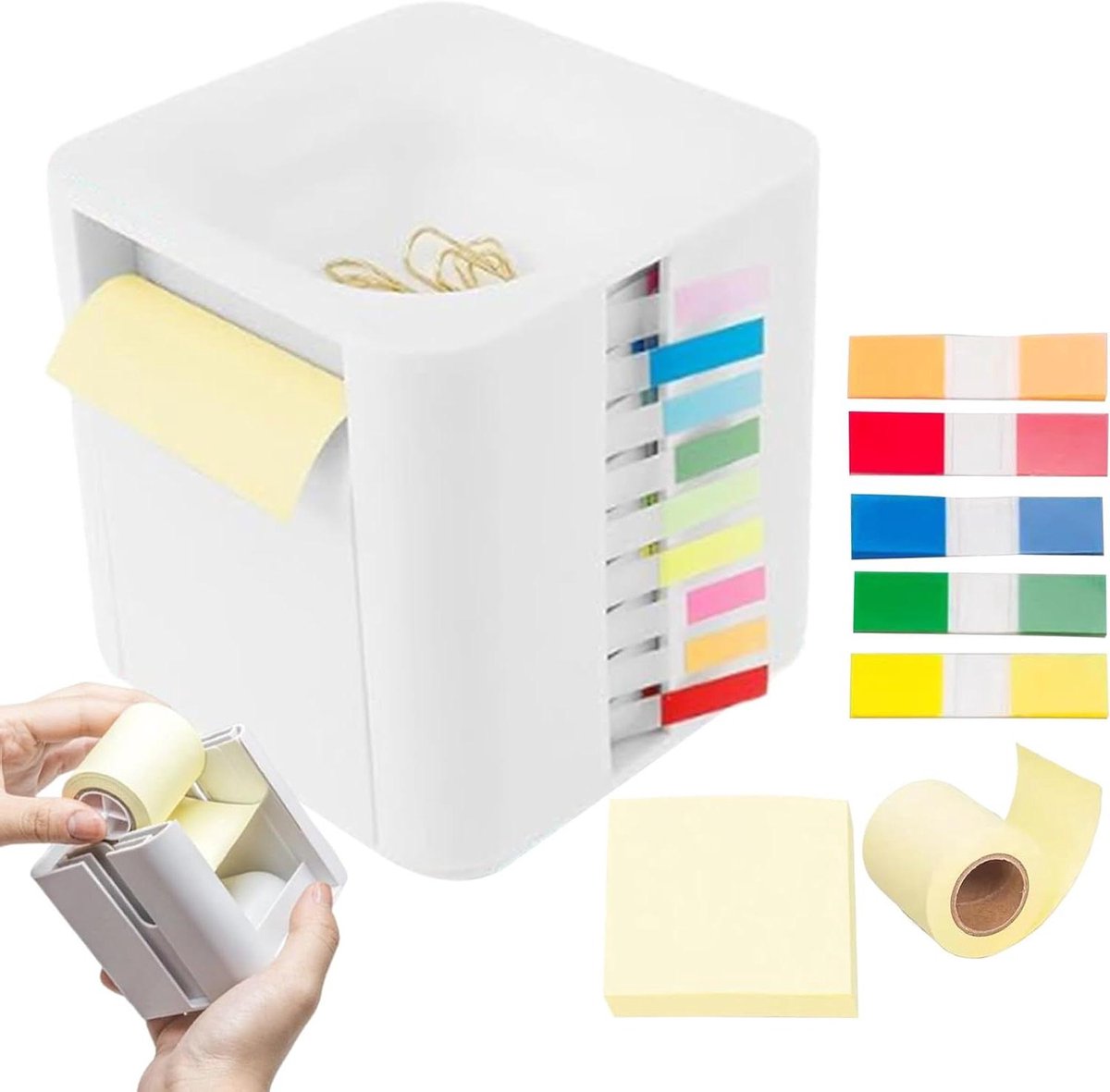 Notitie Dispenser - Papierhouder - Bureau Organisatie - Veerbelast Ontwerp - 8.5 x 8.5 x 8.5 cm - Wit