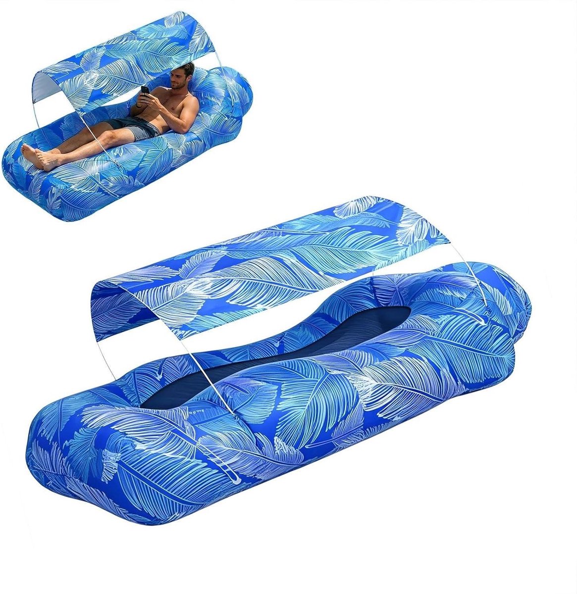 Opblaasbare Lounger - Luchtbank Zonnescherm - Ontspannen Buiten - Snel Opgeblazen - 190x75cm - Blauw