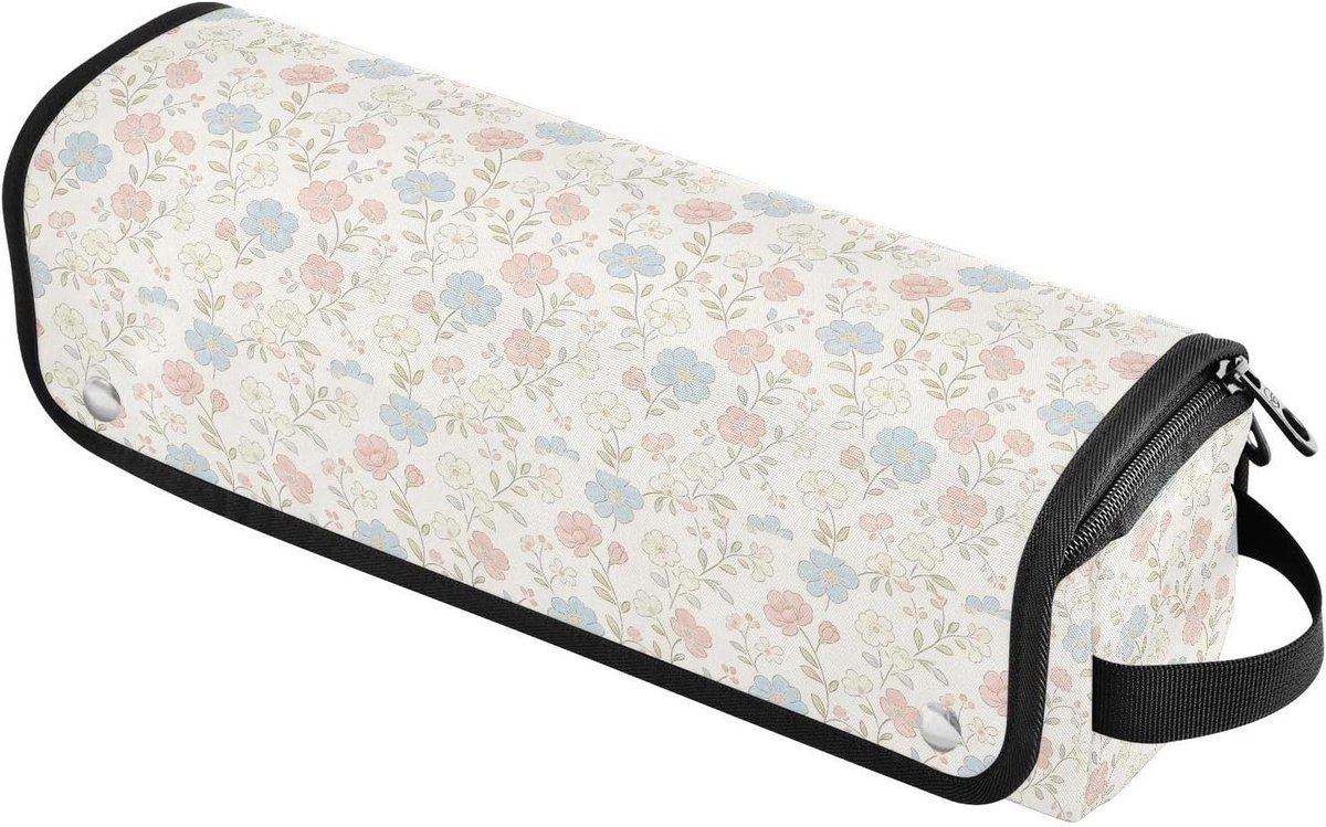 Krultang Reistas - Styling Tool Tas - Veilig Opbergen - Inclusief Hitte Mat - 37 cm Lengte - Blauw Bloemen