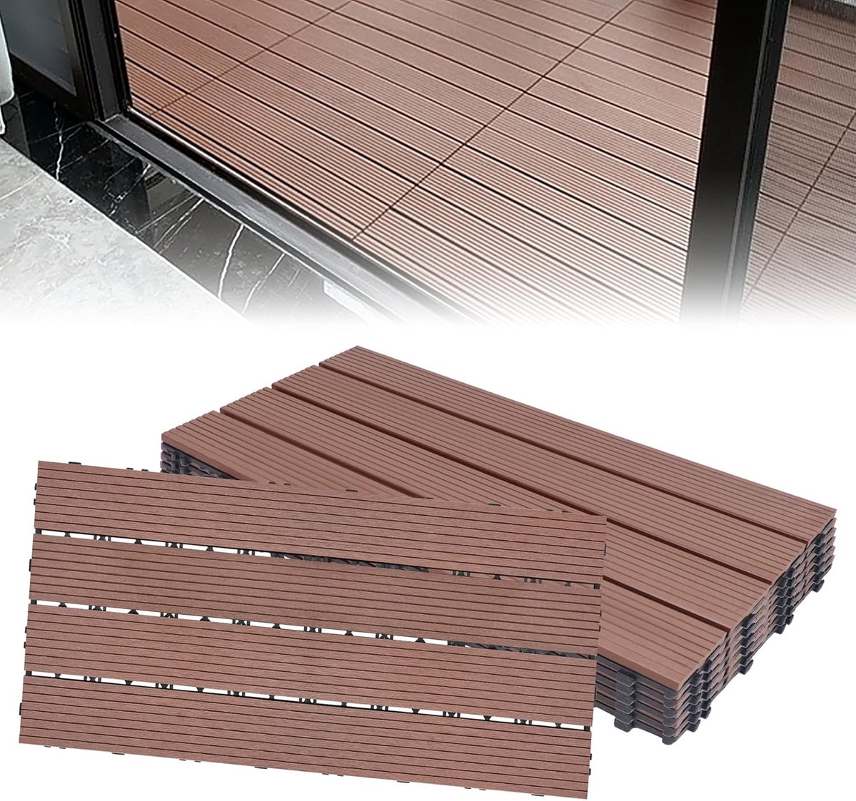 WPC Tegels - Hout Kunststof Vloer - Buiten Leven - Eenvoudig Kliksysteem - 30x60cm 1m² - Bruin