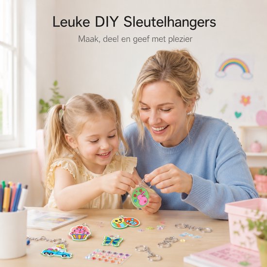 BOTC Kit Krimpie Dinkie 60 pièces – Kit d'artisanat sous film rétractable – Comprend 10 papiers rétractables vierges et 5 papiers rétractables avec motif, perforatrice, porte-clés, crayons pour enfants.
