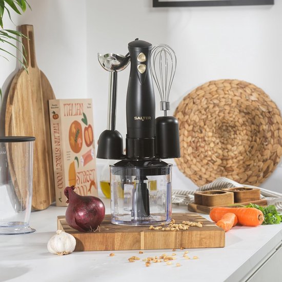 Handmixerset 3-in-1 - Keukenmixer Hakmolen - Eten Bereiden - Twee Snelheden - 500 ml Kom - Zwart Goud — afbeelding 4