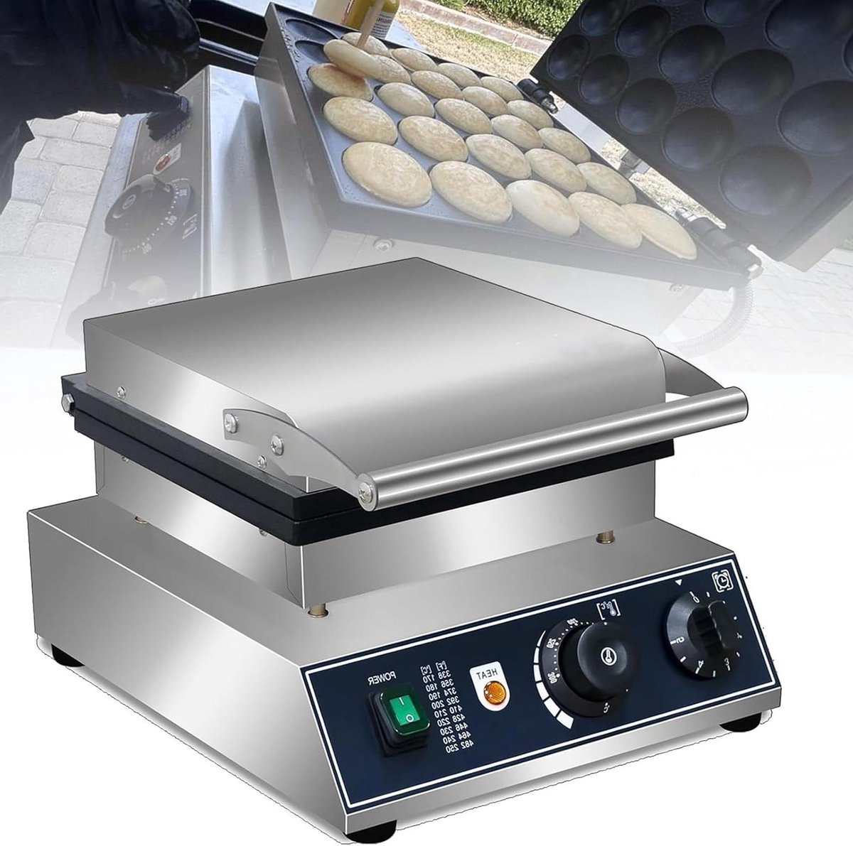 Elektrisch Wafelijzer - Ballenmaker - Snacks Maken - 25 Stuks Tegelijk - 50-300℃ Instelbaar - Zilverkleurig
