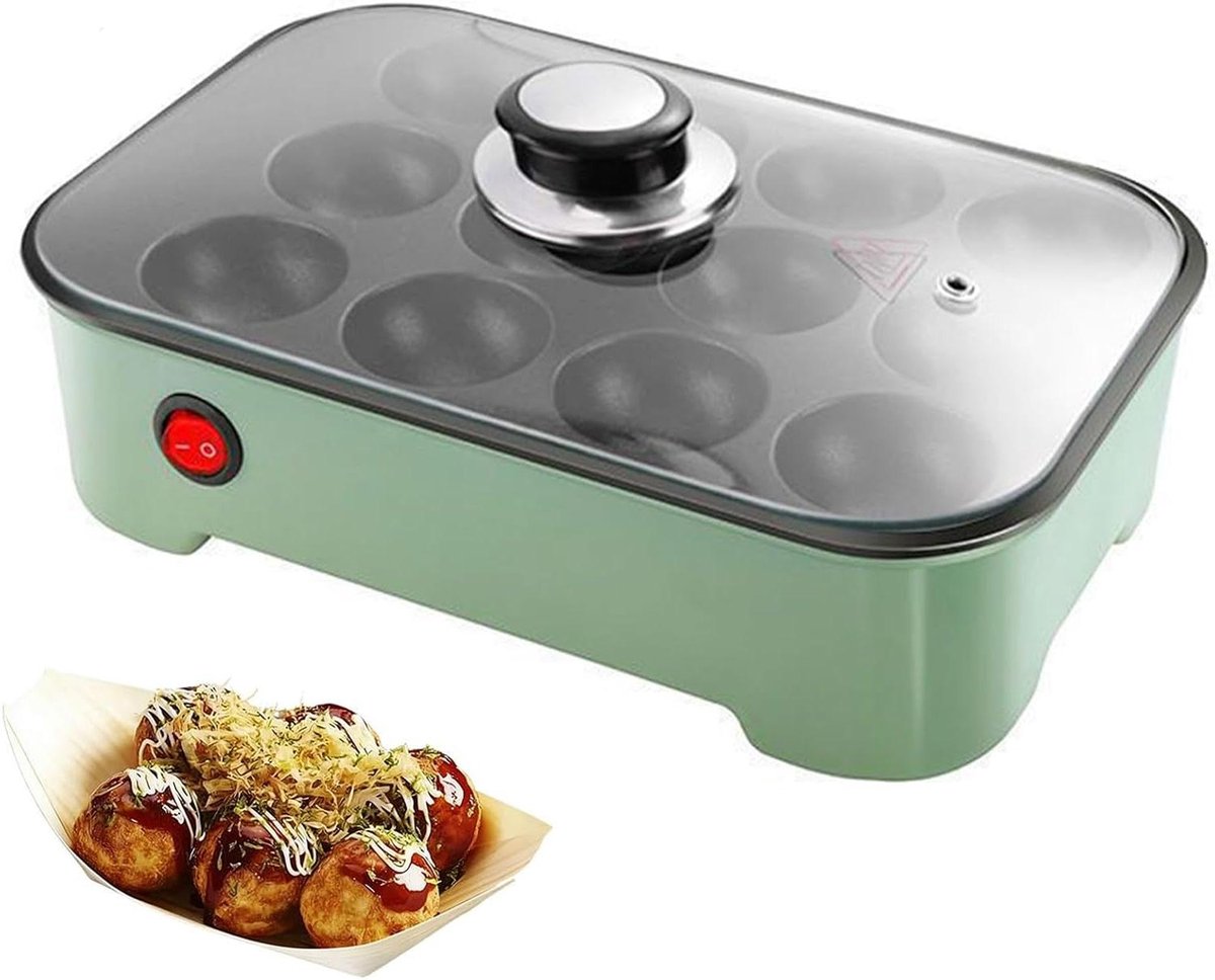 Elektrische Takoyaki Maker Octopus Ball Machine Snacks Maken 12-gaats Non-stick Pan 600W Vermogen Groen