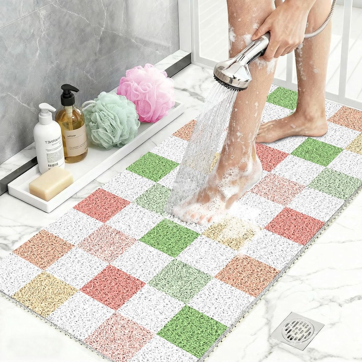 Zachte en Sneldrogende Antislip Douchematt voor Badkamer, Ideaal als Badmat 40x80cm, Multicolor Rhombus, Comfortabel en Veilig