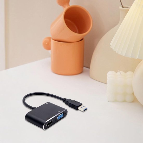 USB naar HD Adapter - Monitor Kabel - Beeld Overzetten - Plug and Play - 1920x1080 Resolutie - Zwart — afbeelding 2