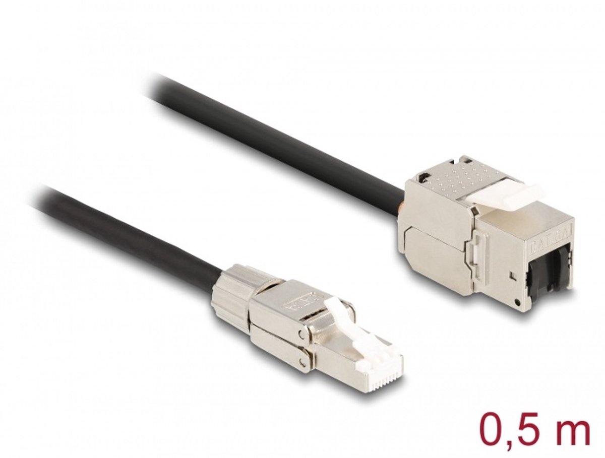 Kabel RJ45 plugveldsemblage naar keystone module RJ45 Jack Cat.6A 50 cm