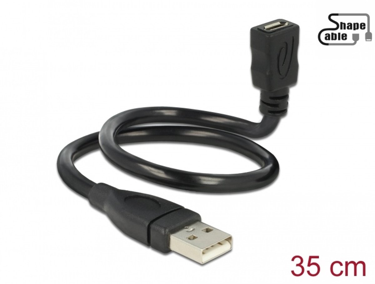 USB kabel USB 2.0 Type-A mannelijk naar USB 2.0 Micro-B Vrouwelijk shapecable 0.35 m