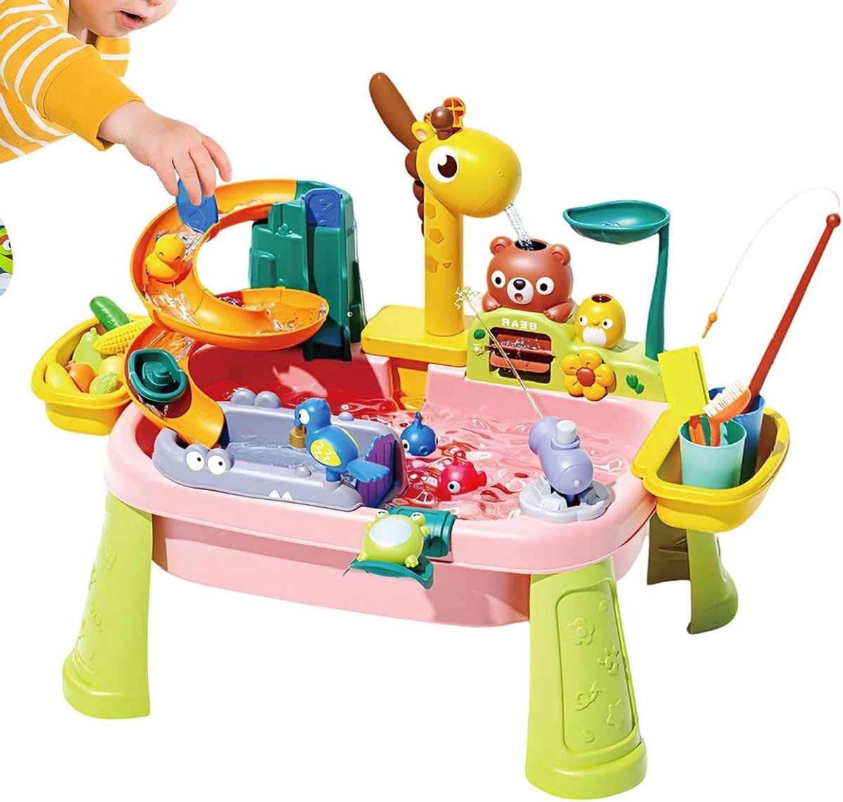 Watertafel Kinderen - Waterspeeltafel Buiten - Interactief Spelen - Giraffenkraan - 45 x 15 x 33.5 cm - Roze