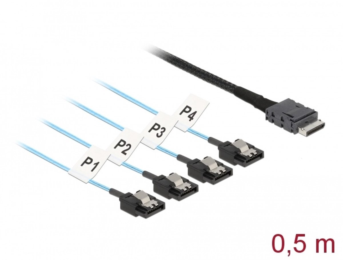 Delock Cable OCuLink SFF-8611 -> 4 x SATA 7 Pin - 0.5m Metal
