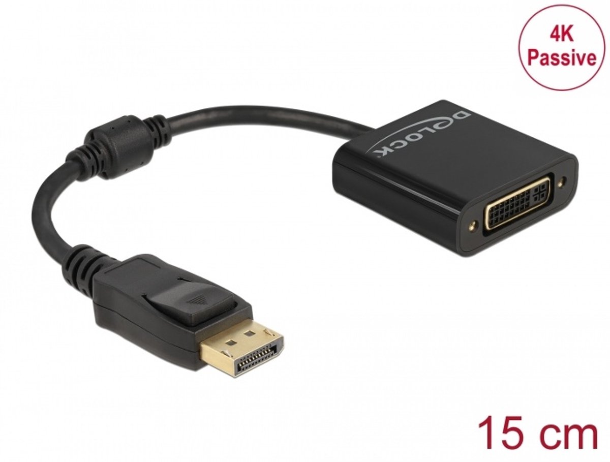 Adapter DisplayPort 1.2 Male naar DVI vrouwelijk 4K passief zwart