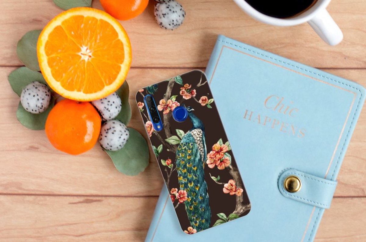 Honor 20 Lite TPU Hoesje Pauw met Bloemen