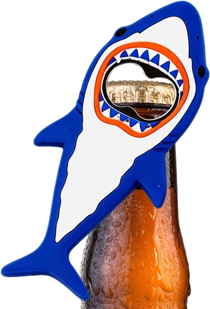 Flesopener Haai - Koelkast Magneet - Feestjes Organiseren - Ergonomisch Ontwerp - 14x8cm - Blauw