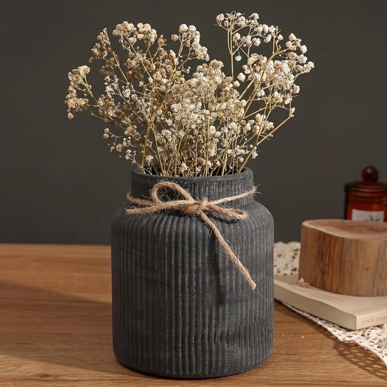 Grote Zwarte Keramische Vaasje voor Bloemen, Decoratieve Vaas voor Woonkamer, Keuken en Slaapkamer, Vintage Bohemian Stijl voor Thuisdecoratie