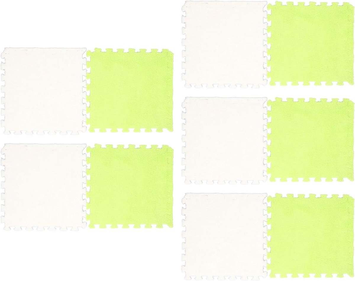 Vloertegels Tapijt - Speelmat Schuimtegels - Thuis Sporten - Zacht Pluche Oppervlak - 10 stuks - Groen Wit