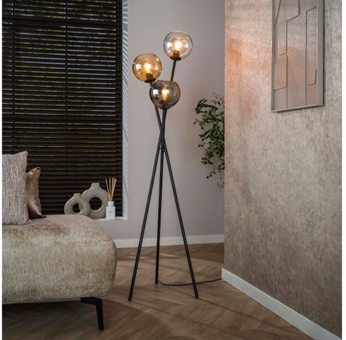 Vloerlamp 3L multi globe - Artic zwart