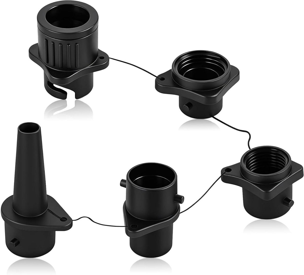 Opblaasadapter - Ventieladapter Set - Watersport Accessoire - 4-in-1 Mondstukken - 10 x 7 x 2 cm - Zwart