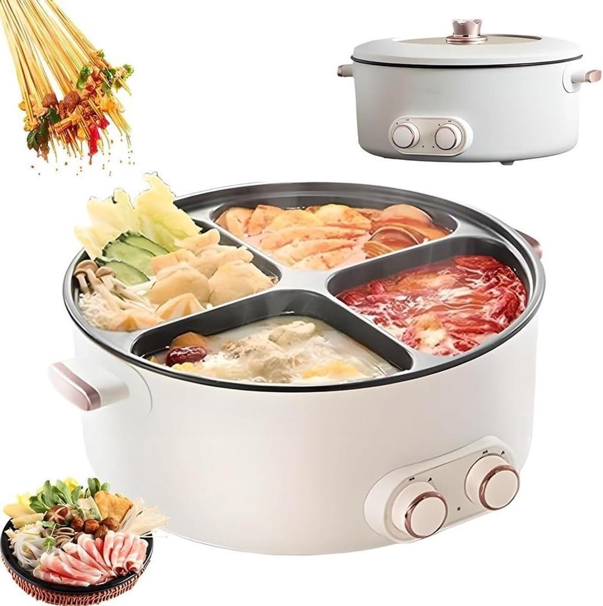 Elektrische Hot Pot - Kookpot - Samen Koken - Vier Smaken - 6 Liter - Zwart