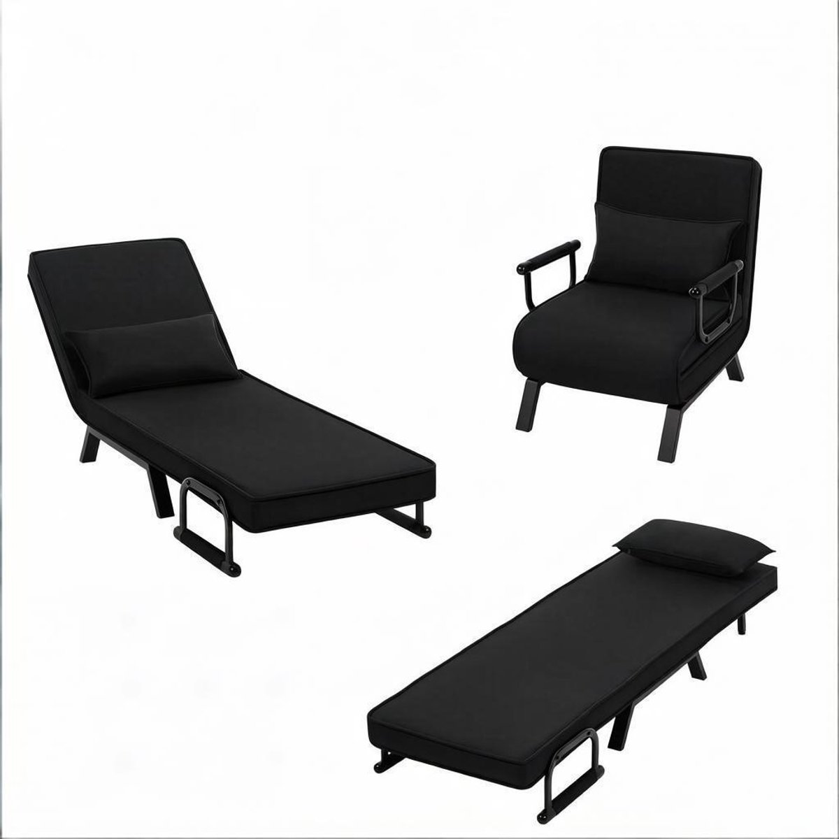 Slaapstoel - 60x184 cm - Inklapbare Slaapbank - Zetelbed – Slaapfauteuil 1 Persoon - Zwart