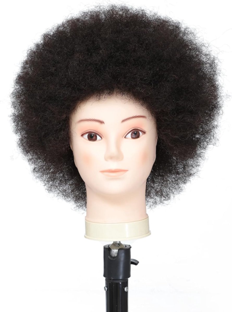 Trainingshoofd Afro-Amerikaans met 100% echt haar etalagepop hoofd cosmetologie afro haar mannequin hoofd voor praktijk oefening styling vlechten...