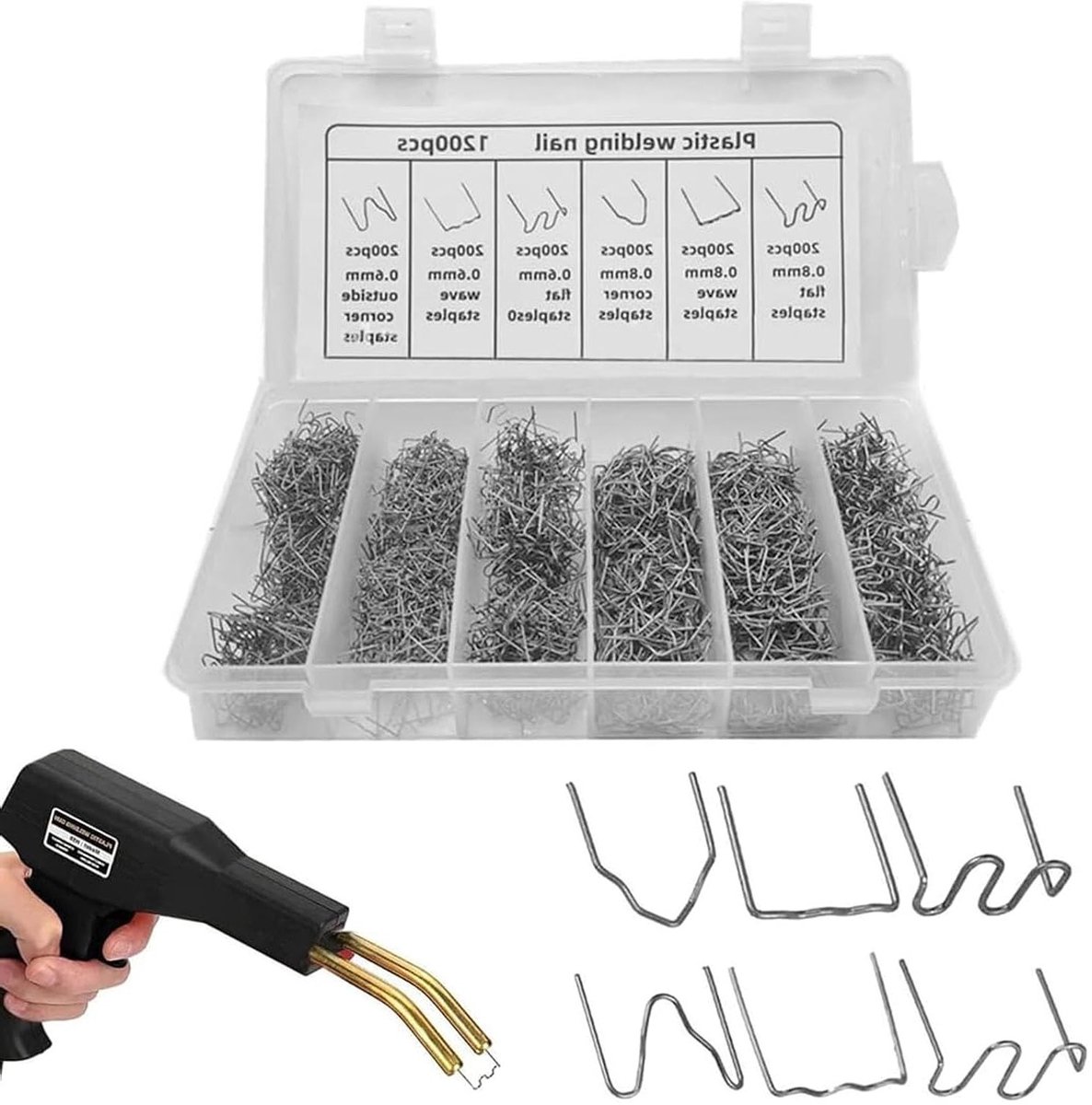 1200 Stuks RVS Hot Staples voor Plastic Lassen - Bumper Reparatie Kit en Lasaccessoires voor Auto's - 0.8mm en 0.6mm Dikte