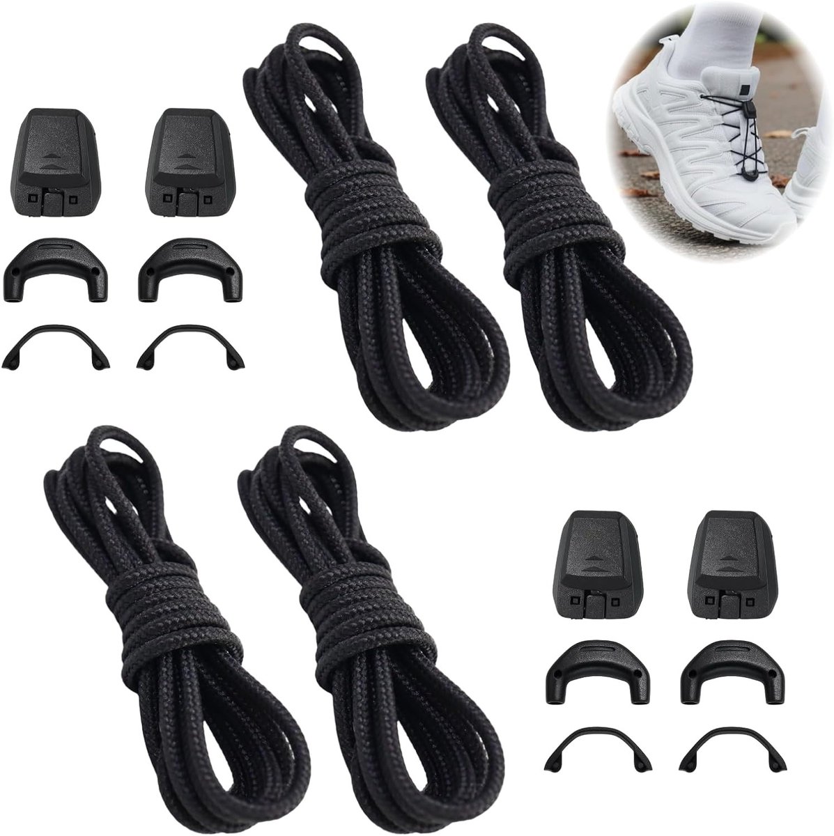 Dunne Vervangende Veters van 1.5 mm voor Sport- en Wandelschoenen, Hardloopschoenen en Skates met Snelsluiting, Lengte 137 cm, Inclusief Linten en Klemmen