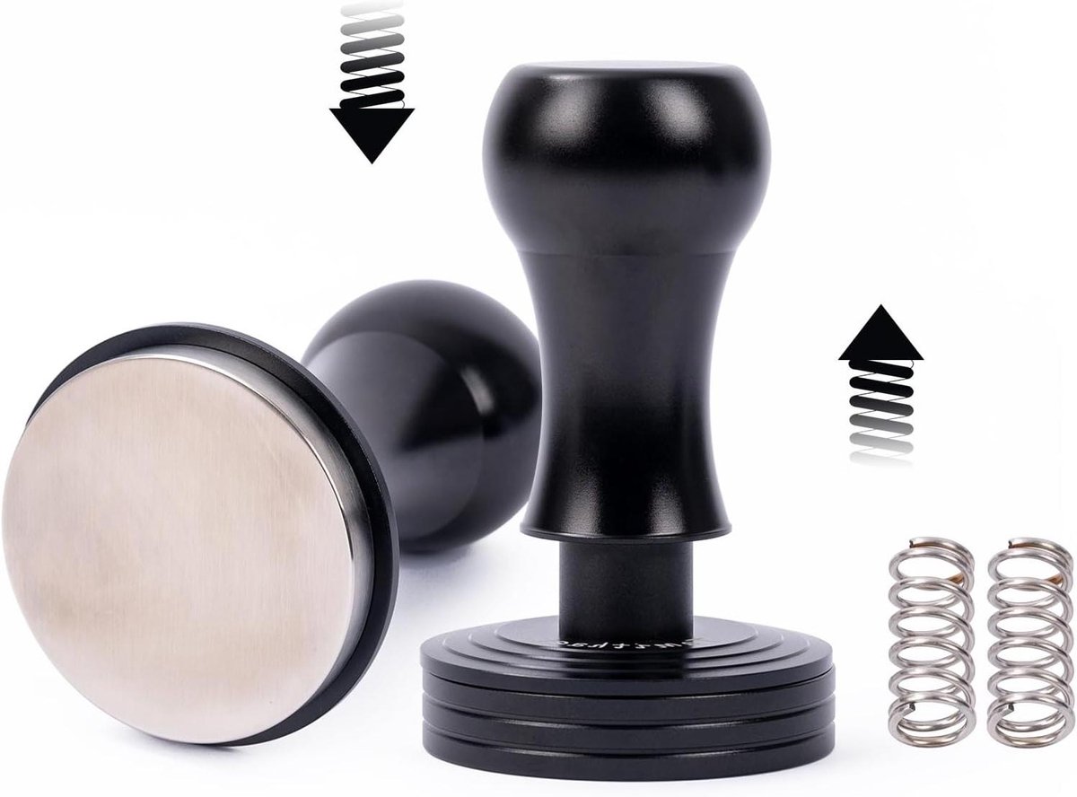 Espresso Stamper Kit - Koffie Stamper - Espresso Zetten - Gekalibreerde Veerbelasting - 58 mm - Zwart