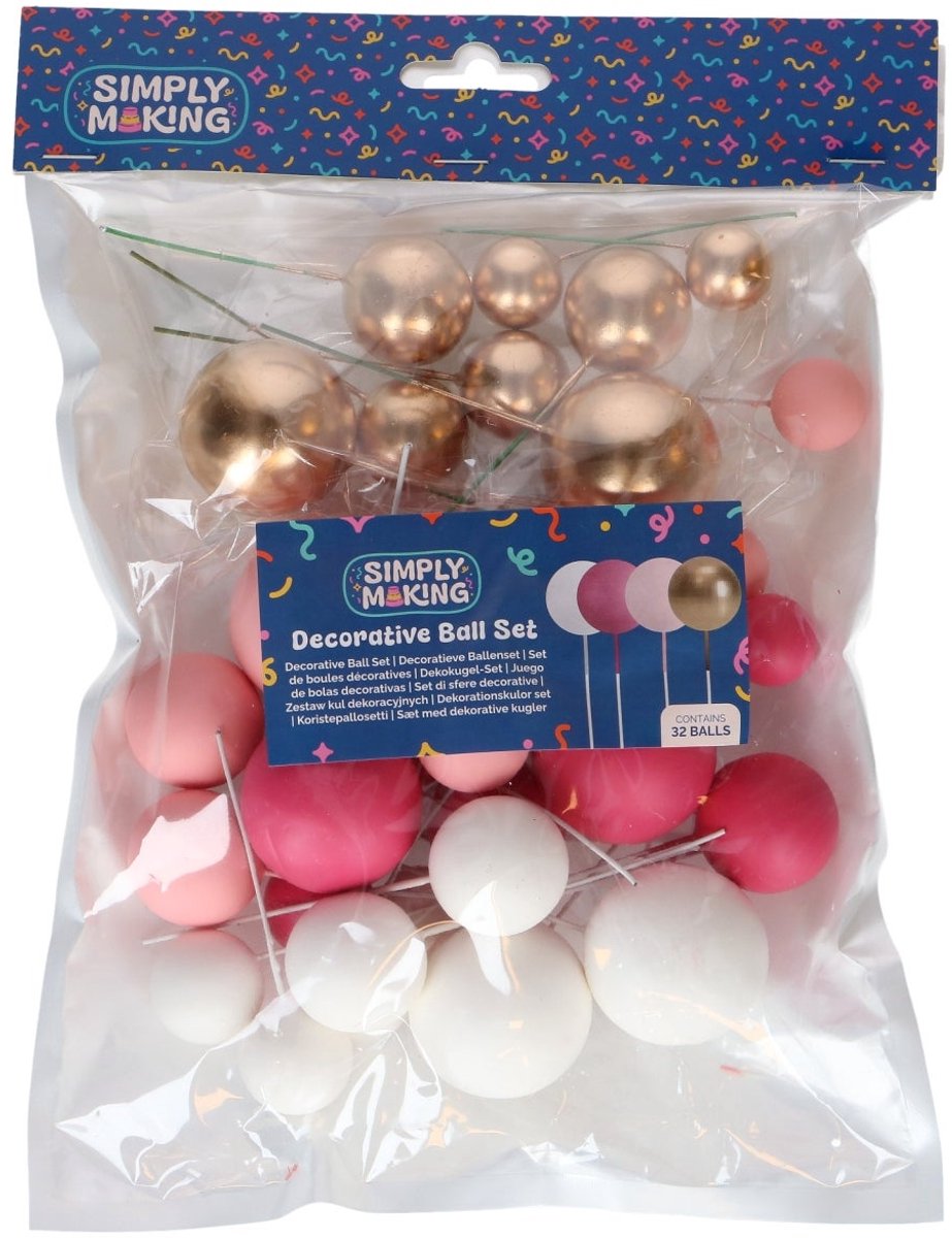 Simply Making Decoratieve Ballenset Hot Pink Ombre & Goud pk/32