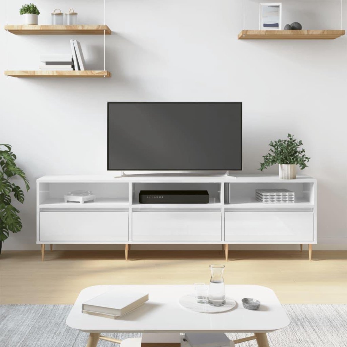 TV meubel - Dressoir laag - Media opbergen - Hoogglans afwerking - 150 cm breed - Wit