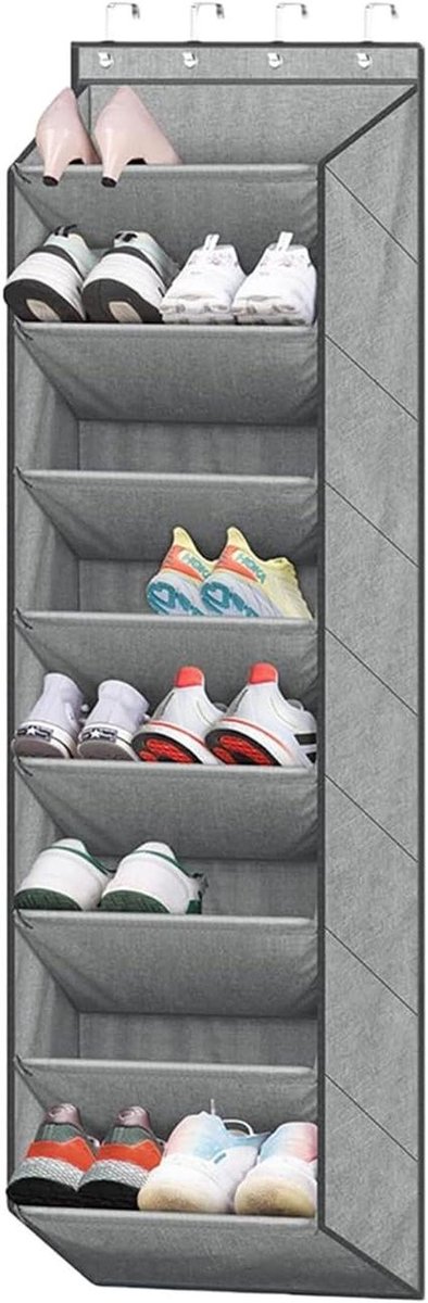 Schoenen Organizer - Opberger Deur - Ruimte Besparen - 8 Diepe Vakken - 42 cm Breed - Grijs