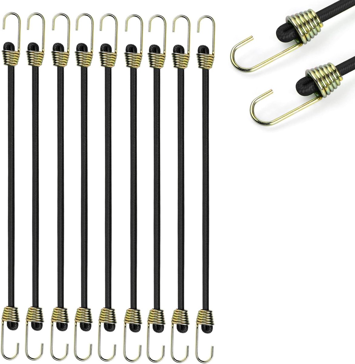 Duurzame Mini Rubber Straps met Haken - 10 Stuks van 25 cm voor Camping, Tent en Bagage Tensioneren