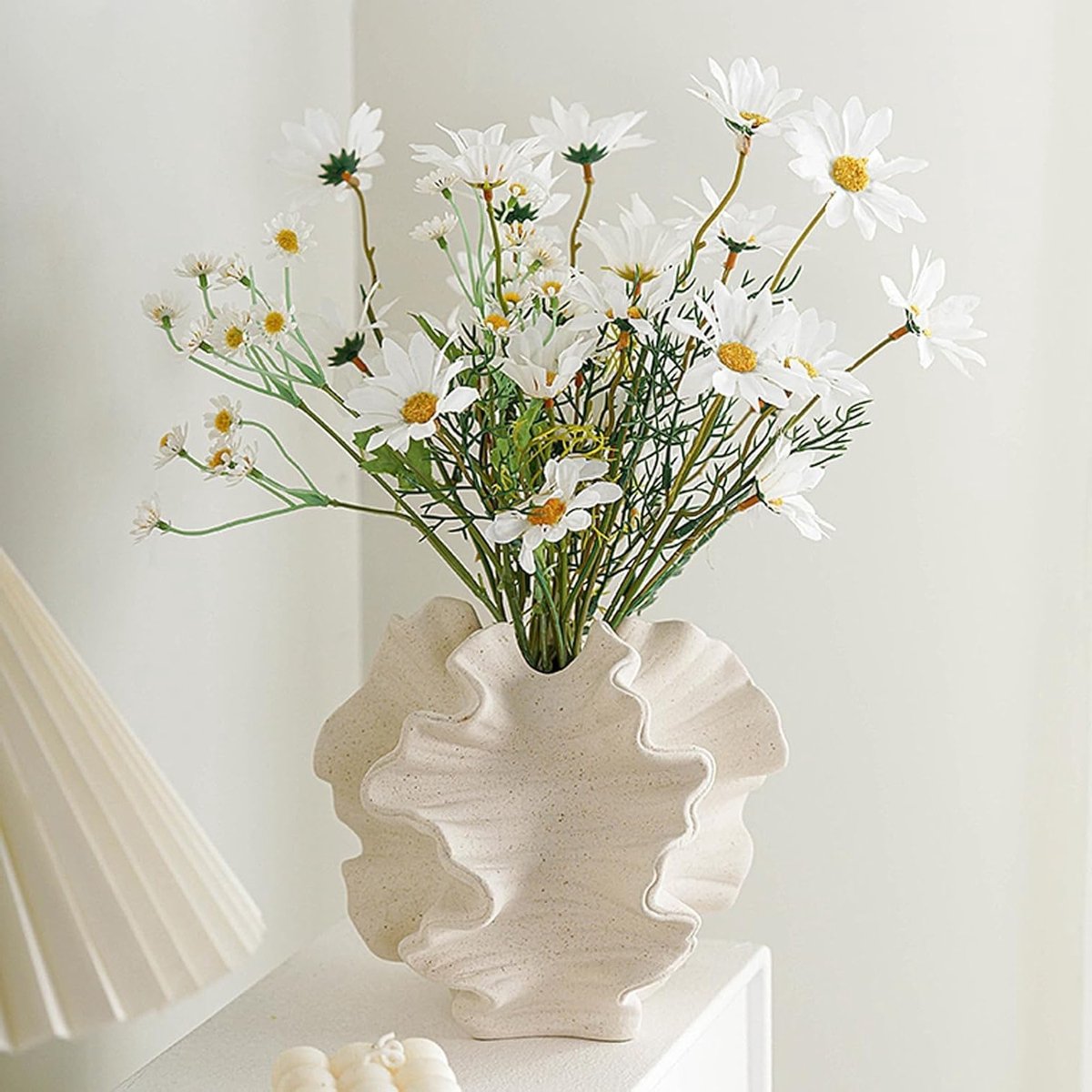 Moderne Zwarte Keramische Vaasje voor Scandinavische Decoratie, Aesthetic Boho Bloemenvaas voor Woonkamer, Kantoor en Boerderij (Groot Wit)