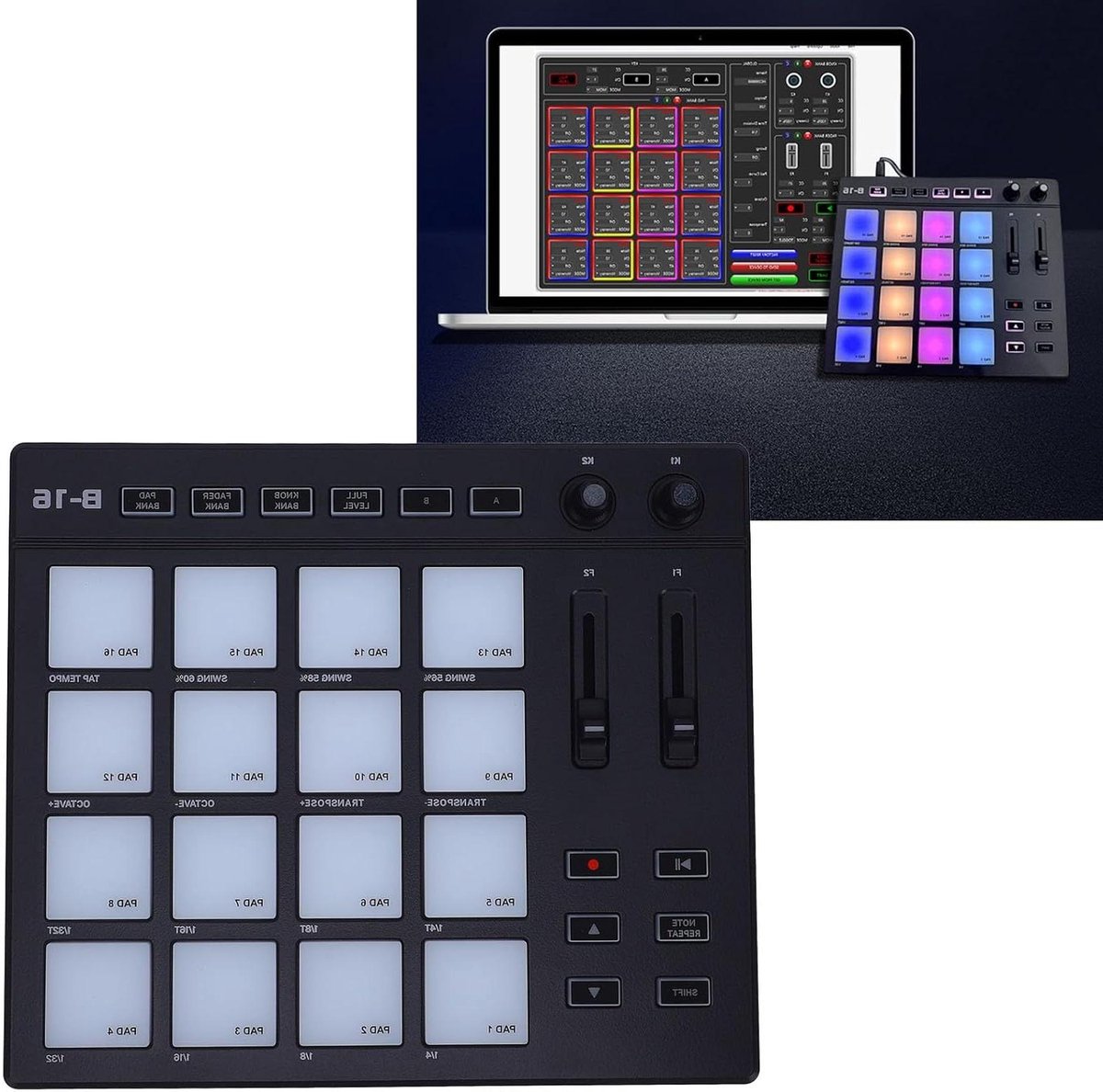 MIDI Controller - Drum Pad - Muziek Maken - 16 Verlichte Pads - 30x24x10 cm - Zwart