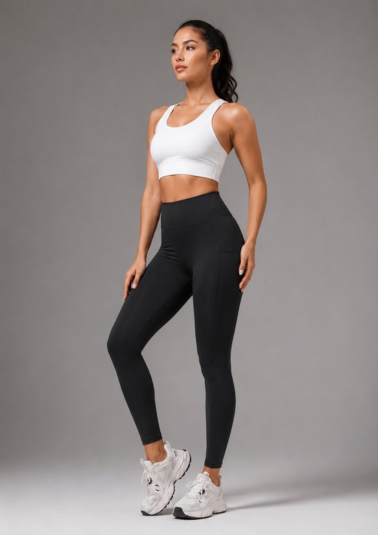 SparkNine Pacepocket dames sportlegging - met handige zakken - L - zwart - hoge taille - elastisch - squatproof - niet doorschijnend van Merkloos — afbeelding 4