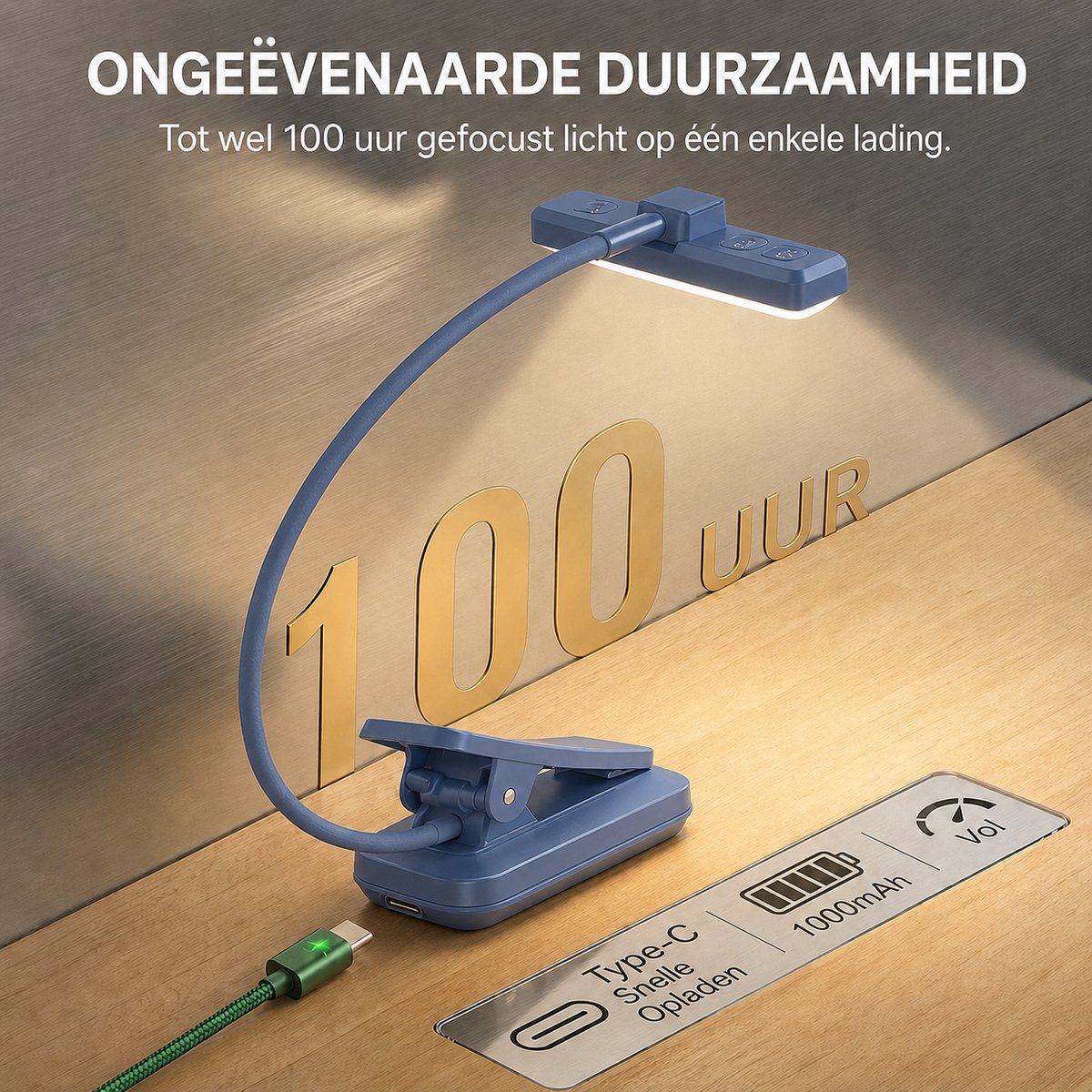 Sounix LED Leeslampje voor Boek met Klem - 315° draaibaar Leeslamp - 24 LED - Boeklampje met 3 Lichtstanden - Oplaadbare boeklamp USB - Dimbaar - Blauw — cadeau in Gadgets - foto 3