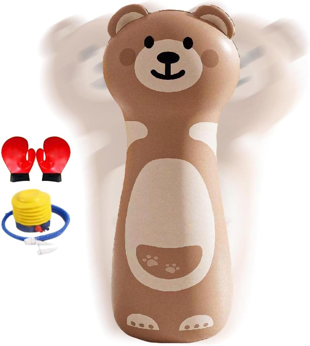 Opblaasbare Bokszak - Kinder Bokszak - Actief Spelen - Roly-Poly Mechanisme - 42 x 120 cm - Bruine Beer