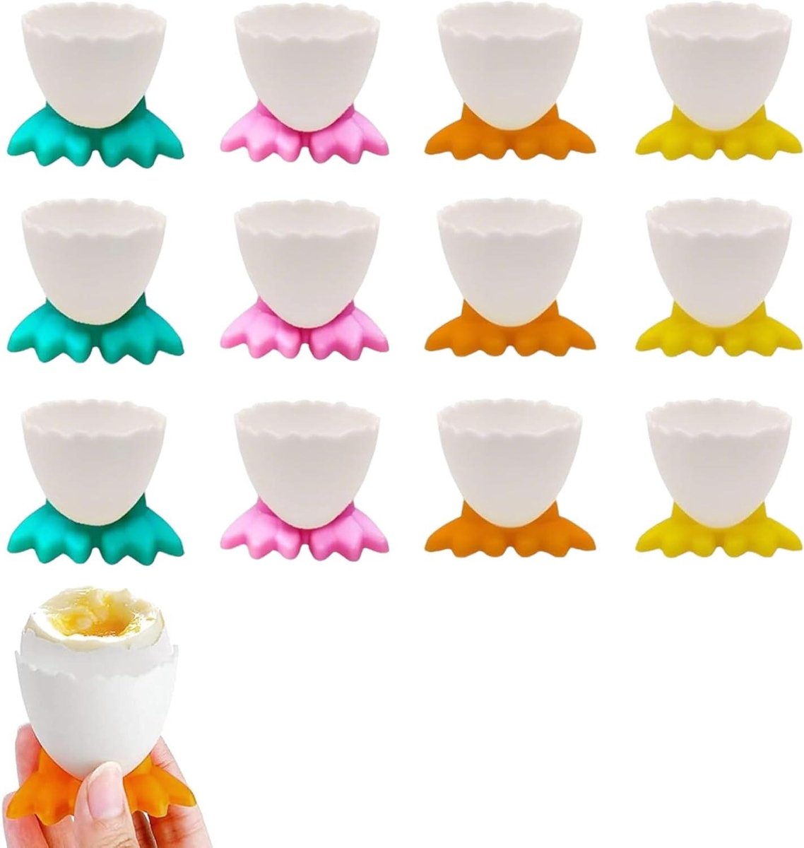 Cartoon eierdopjes set - Kippenpoot houders - Ontbijt serveren - Speels kippenpoot design - 12 stuks - 4 kleuren
