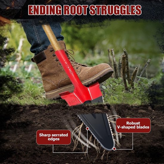 Spade met zaag - Wortelspade tuingereedschap - Tuinonderhoud klussen - 3-in-1 functie - 142 cm lengte - Zwart — afbeelding 2