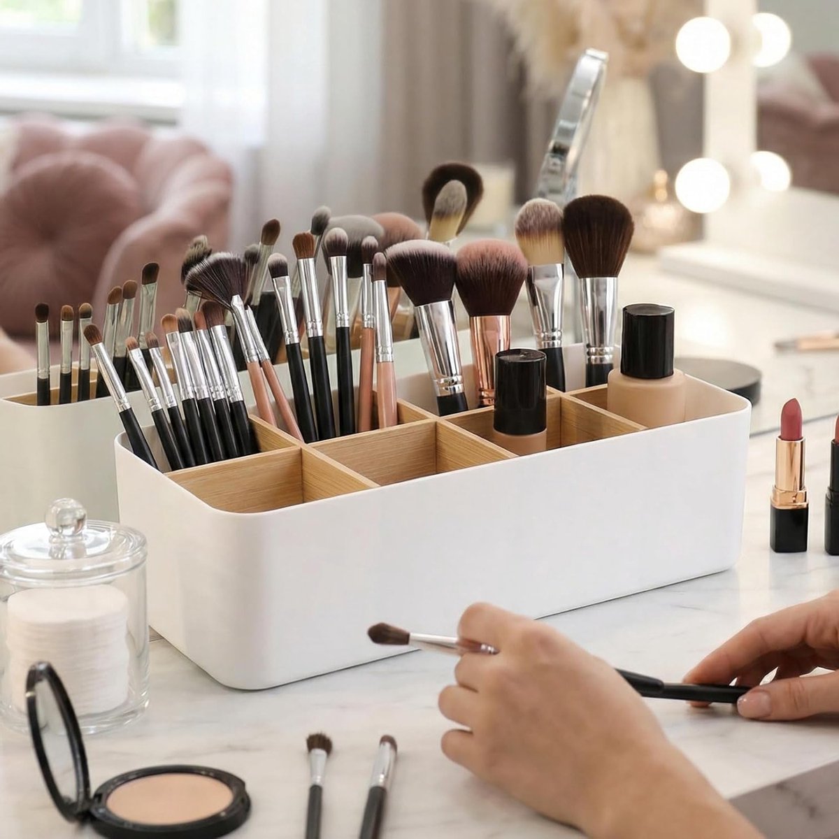 Bureau-organizer van bamboe met 8 vakken, afneembare opbergdoos voor pennen en cosmetica, stijlvolle bureau-accessoires voor een opgeruimd bureau — cadeau in Wonen & Interieur - foto 6