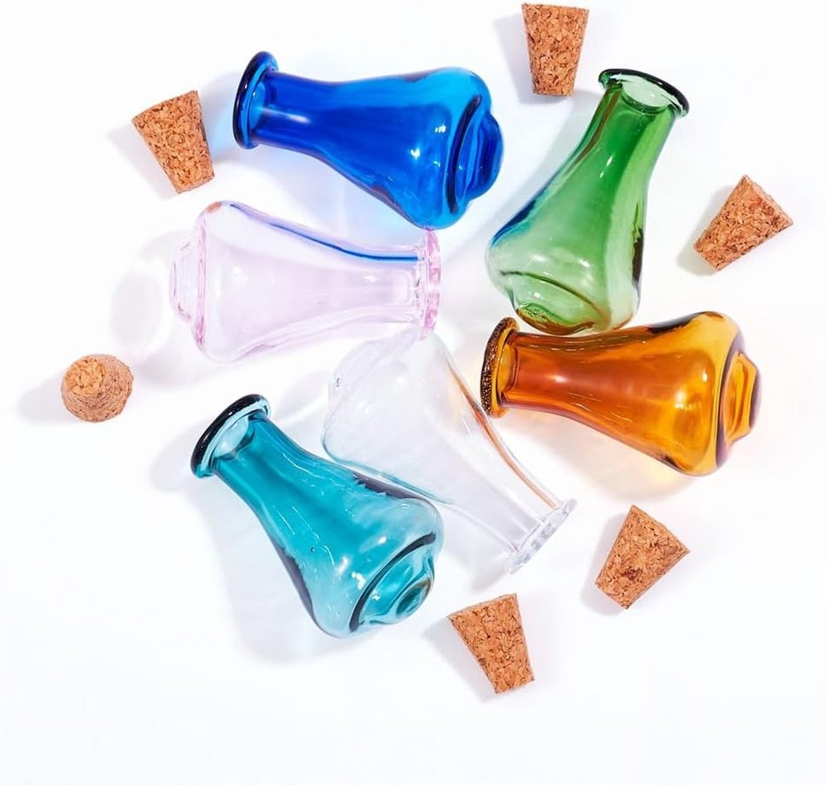 6-delige Cone Glass Wishing Bottle Decoratie met Houten Stopper en 10 Stuks IJzeren Schroefogen voor DIY Miniatuur Ambachten en Creatieve Projecten