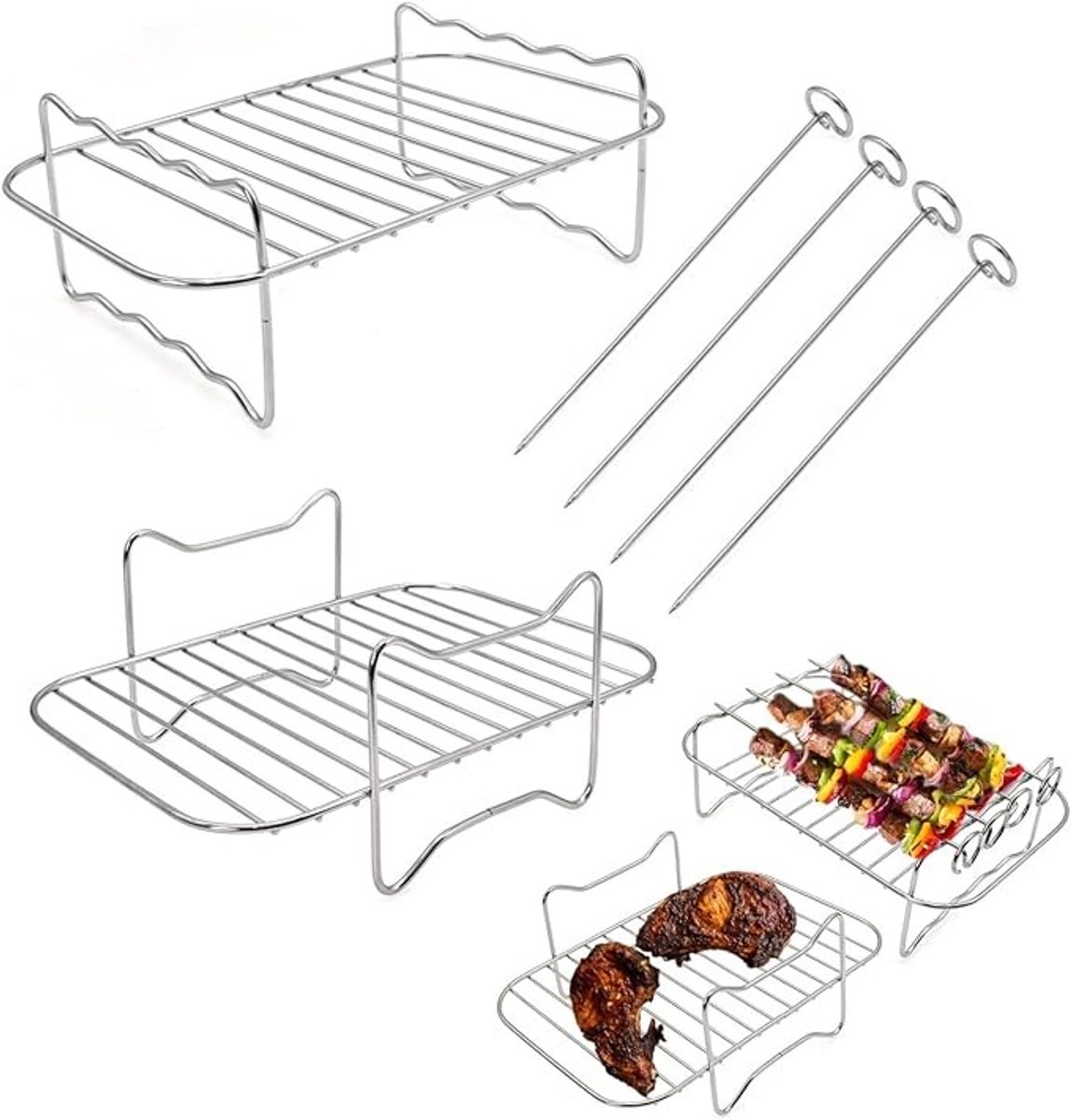 Heteluchtfriteuse accessoireset met grillroosters en spiesjes