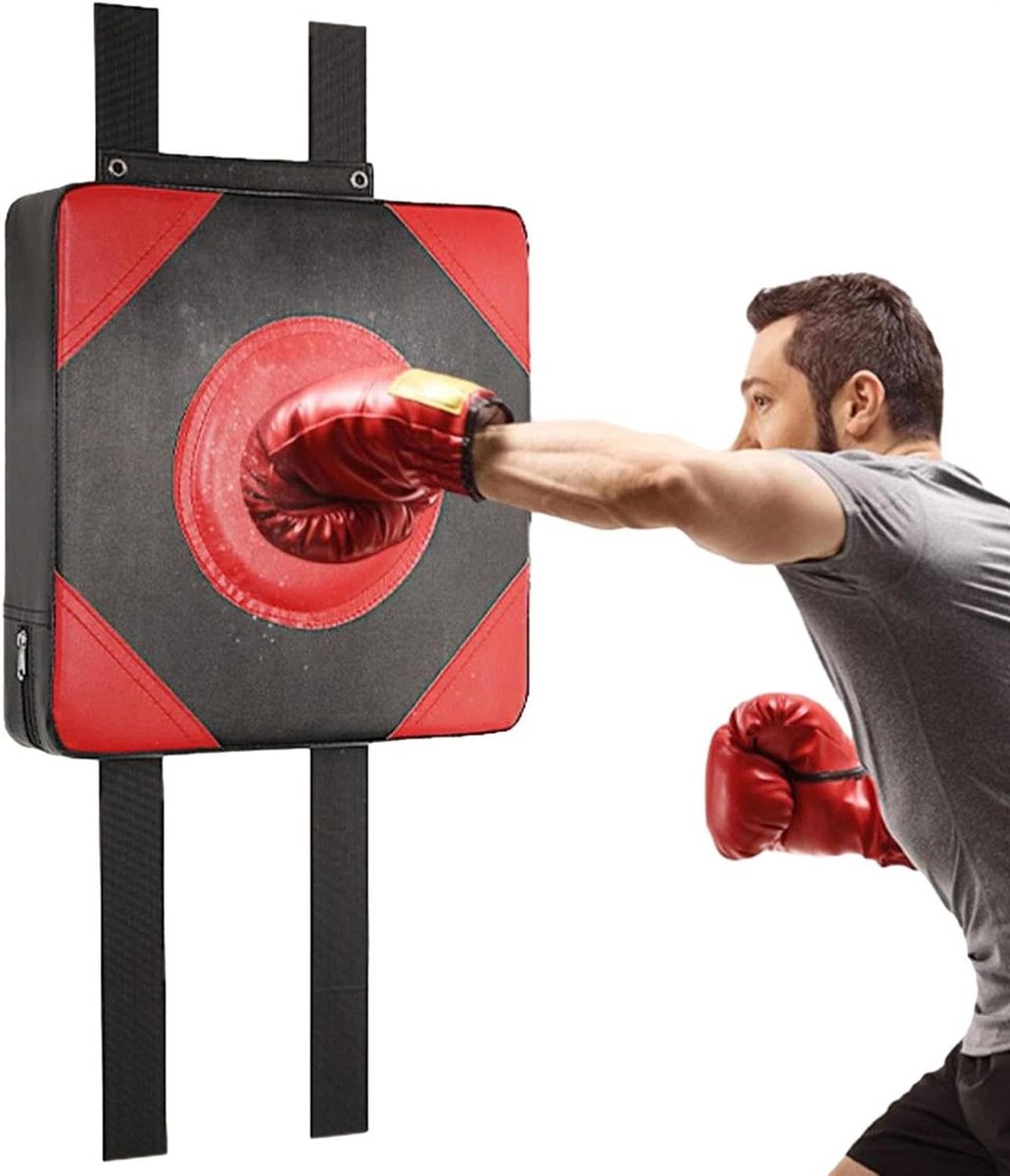 Wand Bokszak - Stootkussen Trainer - Thuis Fitness - Geruisloos en Stabiel - 30x30x10 cm - Rood