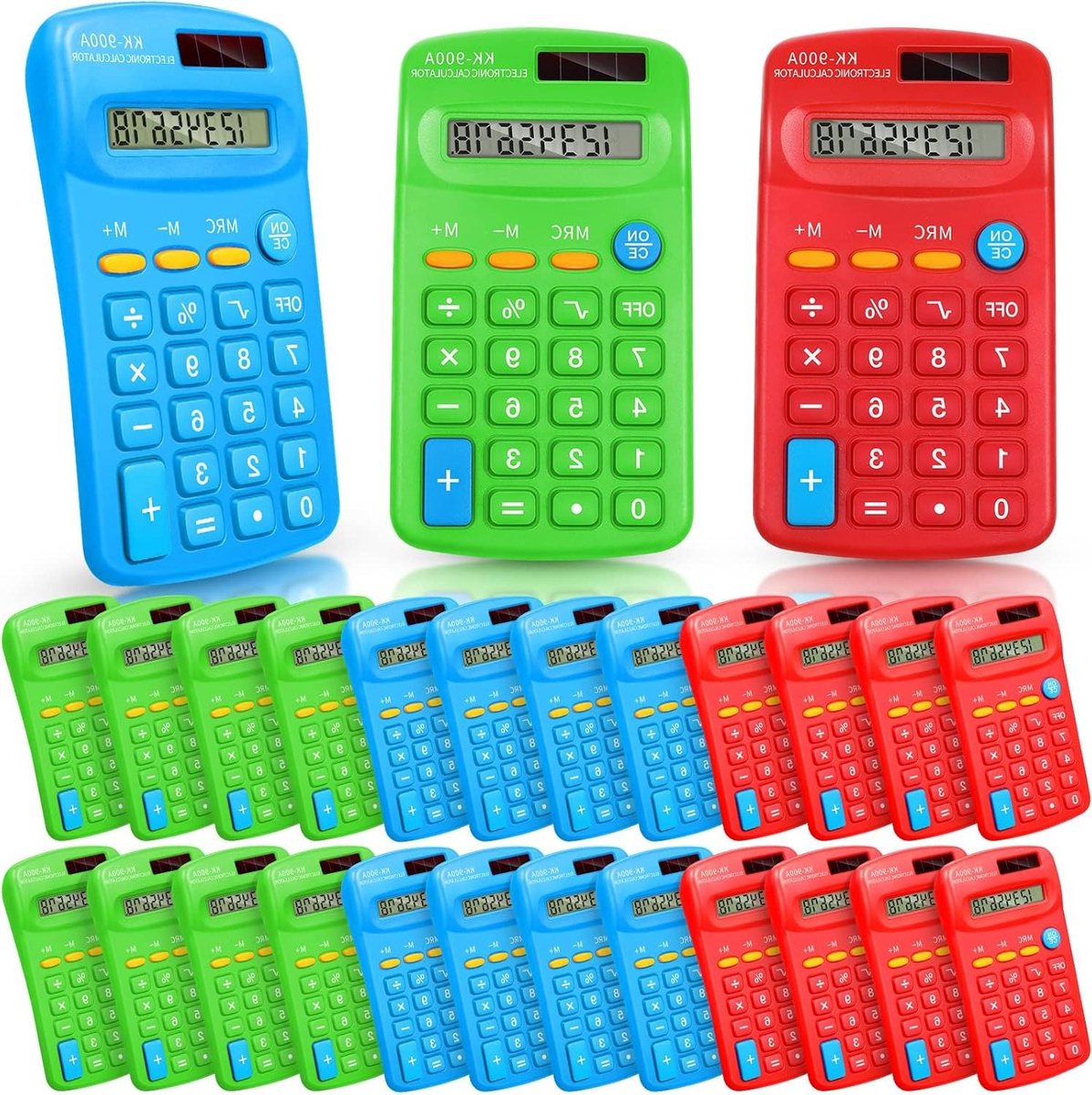 Zakrekenmachines - Mini rekenmachines - Basis berekeningen - Vervangbare batterij - 30 stuks - Mix van kleuren